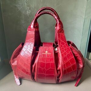 Domenico Vacca Italian Luxe Edition Red Crocodile Leather Satchel